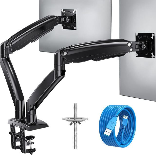 HUANUO Heavy Duty Dual Gaming Monitor Arm 22~40 Inch Alloy Steel Black Height Adjustable Extra Large Screen Ergonomic Vesa Mount