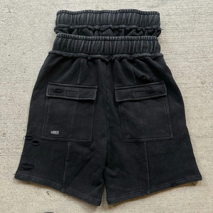 Wholesale Blank Unisex French Terry Double <b>Belt</b> Zipper Distressed washed Shorts High Quality Heavy GSM Printing logo Shorts - Product Image 2