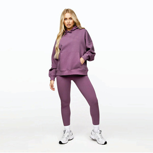 Sweat à capuche surdimensionné pour femme 80% coton 20% polyester arc linéaire capuche surdimensionnée prune - Product Image 4