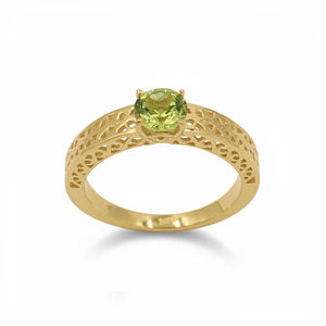Anillo de Plata de Ley 925 con Peridoto y Diseño de Rejilla, Piedra Central Redonda, Inspiración Mughal, Joyería Moderna de Herencia - Product Image 2