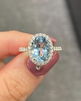 Bague de fiançailles et de mariage classique en argent sterling 925 plaqué or 14 carats avec aigue-marine ovale de laboratoire sertie à griffes, idéale pour les occasions festives