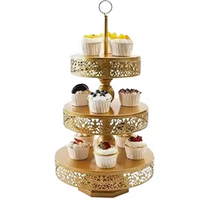 Support à gâteau en métal design en dentelle à trois niveaux support à gâteau tasse ronde pour anniversaire de mariage fête d'anniversaire hôtel par Decor impex - Product Image 3