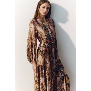 Robe imprimée style bohème à volants, col bustier, respirante, longueur ras du sol, personnalisable ODM pour XS S M XL, avec fermeture éclair et détails drapés et ajourés - Product Image 1