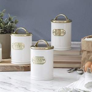 Premium airtight stainless steel decorative metal kitchen <b>canister</b> <b>set</b> with labels for sugar tea coffee pasta - Product Image 3