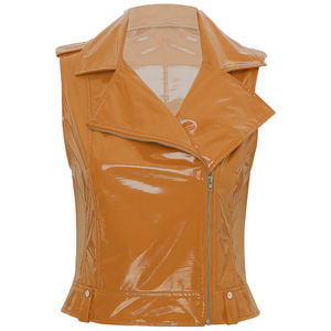 2025 nuevo Otoño Invierno Vintage grueso cálido motorista Pu abrigo chaleco mujer solapa cremallera piel sintética piel de cordero Chaqueta corta chaleco - Product Image 5