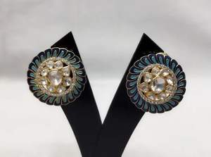 Pendiente de tuerca redondo Floral Polki de Plata de Ley 925 antideslustre indio para mujeres y niñas revestimiento de esmalte azul atractivo de lujo - Product Image 5