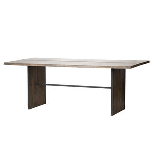 Table de salle à manger de cuisine à domicile en bois massif avec finition de qualité supérieure, plateau en bois d'acacia à bord naturel, pied intégré en métal - Product Image 1