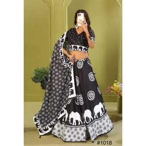 NEW LHENGA CHOLI <b>SET</b> for NAVRATRI PARTY MODERN COTTON ELEPHANT PRINTED BLACK LEHENGACHOLI with DUPATTA - Product Image 4