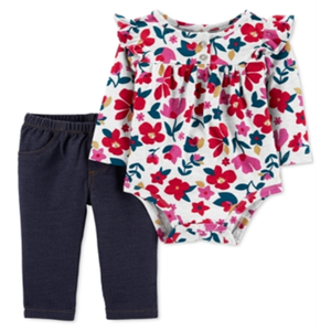 Set di 2 body per neonata di Carter's, stampa floreale rossa con pantaloni con tasche e volant, 100% cotone, taglia 24MOS per bambine - Product Image 1