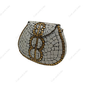 Handmade <b>White</b> Mosaic Tile Clutch <b>Bag</b> with Gold Inlay Luxury Metal <b>Evening</b> Party Wedding Designer Handbag for Women - Product Image 2