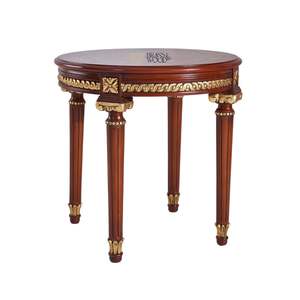 Mesa Auxiliar Redonda de Lujo de Caoba con Incrustaciones Florales y Detalles Ornamentales de Hoja de Oro para Decoración Clásica de Esquinas del Hogar - Product Image 2