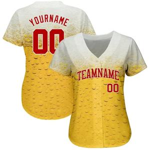 Maillot de baseball unisexe sur mesure à deux boutons, vêtements d'équipe de softball, tissu léger, jaune vert - Product Image 2
