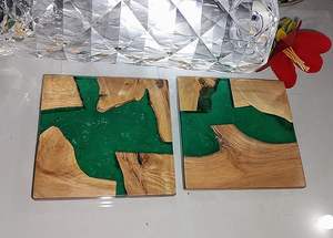 Sous-verres en bois et résine de style bohème, écologiques, fabriqués à la main, design personnalisable, pour la décoration du salon, vente en gros - Product Image 2