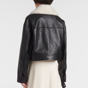 Chaqueta de Cuero de Piel de Oveja Genuina para Mujer, Cuello Camisero, Calidad Premium, Duradera, OEM, con Bolsillos Laterales, Chaqueta para Hombre 2026 - Product Image 5