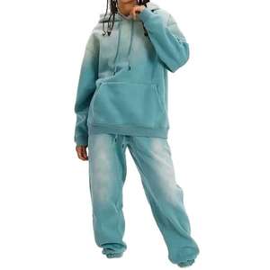 Conjunto de pantalones de chándal de algodón 100% con capucha, logotipo personalizado, parche desgastado por el sol, cierre de cremallera a prueba de viento, talla grande, Verano - Product Image 1