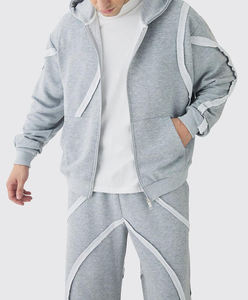 Custom Men's Cotton Spliced Piping Distressed Embroidery Stacked Sweat Pants Jogging Tracksuit <b>Hoodie</b> and Sweatshirt Set - Product Image 3