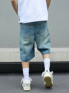 กางเกงยีนส์ขาสั้นขากว้างสำหรับผู้ชายกางเกงเอวสูงแบบลำลองกางเกงแฟชั่นผ้าเดนิมผ้าฝ้าย100% ออกแบบได้ตามต้องการ - Product Image 5