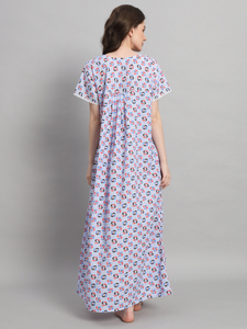 Chemise de nuit en dentelle 100% coton pour femmes, manches courtes, longueur totale, tissu respirant, imprimé floral au col, élégante, printemps automne - Product Image 2