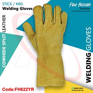 Venta al por mayor de alta calidad Guantes de soldadura de palo Venta caliente Guantes de trabajo de soldador de cuero de vaca Guantes de cuero de Pakistán - Product Image 3