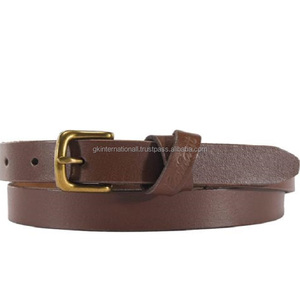 Cinturón casual de piel de vaca para hombre, correa de cuero marrón de alta calidad con hebilla de una sola punta chapada en latón sólido - Product Image 4