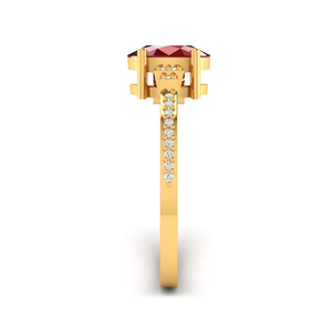 Haute qualité solide 18k or jaune véritable ovale rubis pierre précieuse diamant pavé Solitaire bague de fiançailles fabricant de bijoux fins - Product Image 4
