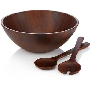 Bol à salade en bois de qualité supérieure avec ensemble cuillère et fourchette, finition naturelle, vaisselle de service pour la décoration de table, articles de cuisine - Product Image 2