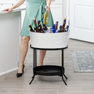 Venta al por mayor Fiesta al aire libre 5L Bebida Bañera Soporte de metal | OEM a granel de acero galvanizado blanco Bebida Bañera para vino Cerveza - Product Image 4