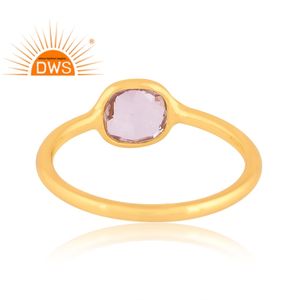 Best Quality Sterling Silver 18K <b>Gold</b> Plated Natural Pink <b>Amethyst</b> Gemstone Stackable <b>Ring</b> Demi Fine Jewelry Manufacturer - Product Image 1