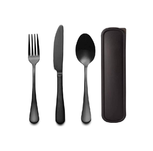 Juego de Cubiertos de acero inoxidable negro de lujo, cubiertos chapados en negro sostenibles para uso doméstico para postres de boda - Product Image 2