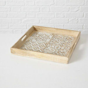 ถาดเสิร์ฟไม้มะม่วงทำมือพร้อมหูจับ ผิวสีขาวขัดเงา ถาดเสิร์ฟอาหารตกแต่งสำหรับของตกแต่งบ้าน - Product Image 2