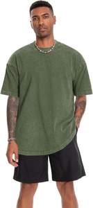 เสื้อยืดผ้าฝ้าย100% ฟอกสีสไตล์วินเทจสำหรับผู้ชายทรงหลวมคอกลมพิมพ์โลโก้แบบปรับแต่งได้ - Product Image 2