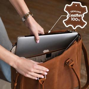 Sac à main pour ordinateur portable en cuir véritable de luxe, unisexe, sac à bandoulière pour ordinateur portable de travail, grande capacité, léger - Product Image 2