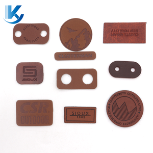Custom Logo Debossed Real Leather Patch Holes <b>Cord</b> Pull Tab Oval Square Embossed Leather Labels for Jackets <b>Bags</b> Hoodies - Product Image 4