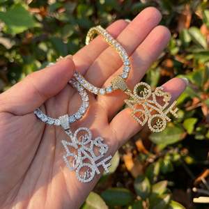 Pendentif personnalisé serti de pierres 24/7/365, Moissanite VVS1, plaqué or 14 carats, argent 925, luxe, tendance, hip hop, cadeau pour homme - Product Image 1