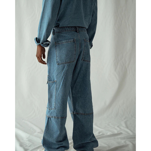 Jeans de Corte Recto con Bolsillos Cargo, Azul Medio, Última Moda 2025, Jeans para Hombre, Ajuste Pesado, Última Tendencia, Pantalones Vaqueros de Mezclilla para Hombre de la Mejor Calidad - Product Image 5