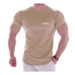 T-shirt pour homme à manches courtes, col rond, couleur unie, coupe ajustée, tricoté, séchage rapide, imprimé logo sur le devant - Product Image 1