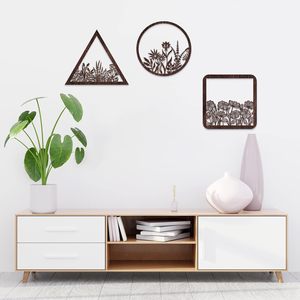 <b>3</b> <b>Pieces</b> Geometry <b>Wall</b> <b>Art</b> Wood Pediments Sacred Flower <b>Wall</b> <b>Art</b> Wooden Floral Decor Minimalist Floral Hanging - Product Image 5