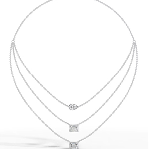 Luxury Engagement Wedding Statement Piece Triple Layered Emerald and Pear Cut Lab Grown Diamond <b>Necklace</b> in 925 silver Graduated - Product Image 1