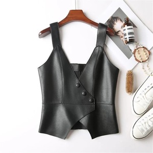 Gilets en cuir véritable au design hip-hop élégant pour femmes, vente en gros, gilet tendance en peau de mouton, respirant, tendance - Product Image 2