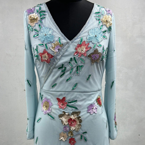 Beautiful Elegant Sequin Beads Hand Embroidery Floor Length V Neck Line High Slit Club Dress Very Low Prices Dress - Product Image 1