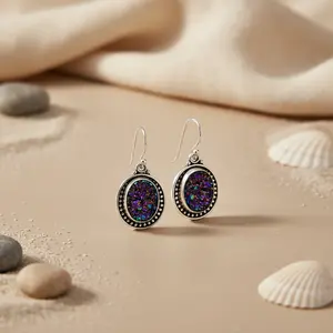 ต่างหูเงินแท้ 925 สำหรับผู้หญิง ประดับมุกน้ำจืดสีม่วง สไตล์วินเทจ ชุบทองคำขาว - Product Image 1
