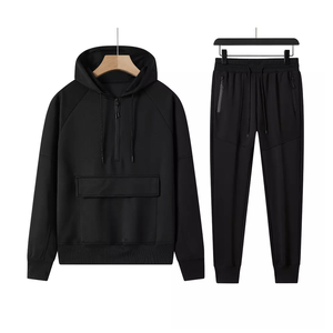 Chándal de poliéster negro con cremallera de cuarto con bolsillo frontal para chaqueta con capucha para hombre, chándal para correr, ropa de moda - Product Image 1