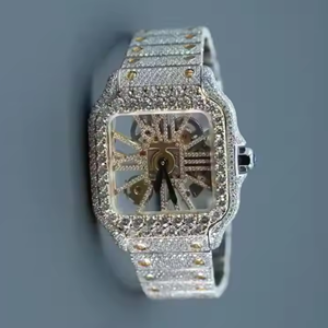 Grand fabricant en acier inoxydable glacé VVS Clarity Moissanite Diamond Clouté Montres-bracelets pour unisexe Couple bijoux de mode - Product Image 6