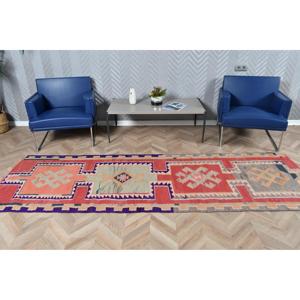 3.1x9.8 ft Rug, <b>Runner</b> Turkish Rug, <b>Red</b> Kilim Solid Rug - Product Image 3