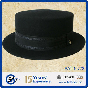 Chapeau Jazz Rétro Classique Personnalisé de Qualité Supérieure, Style <span class=keywords><strong>Porkpie</strong></span> à Ruban Uni Bicolore, pour Automne Hiver - Product Image 6