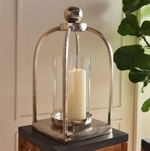 โคมไฟโลหะสีเงินหรูหราพร้อมที่วางแก้วเหมาะสำหรับตกแต่งบ้านจัดงานแต่งงานกลางและแสงโดยรอบ - Product Image 2