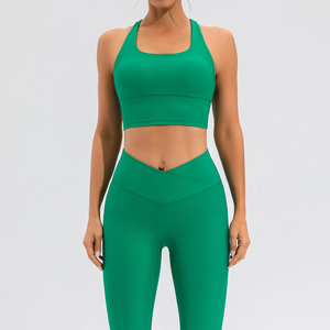 Ensemble de vêtements de sport pour femmes de haute qualité côtelé Singlet soutien-gorge haut taille haute extensible respirant Yoga Leggings Shorts motif solide - Product Image 5