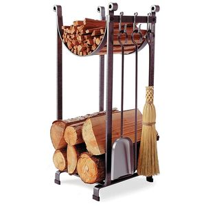 Compact <b>decorative</b> iron <b>log</b> rack with leaf motifs and circular base great for holiday season hearth <b>decoration</b> - Product Image 5