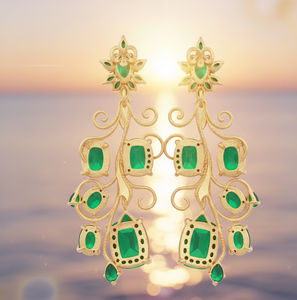 Wholesale Women Earrings 925 Sterling <b>Silver</b> 18K Gold Plated Green Hydro Multi-Shape 5.5 Inch 15g Dangle Earrings Fine Jewelry - Product Image 3