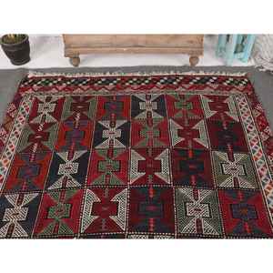 พรมวินเทจตุรกี ขนาดใหญ่ 5.6x7.4 ฟุต พรมลายทางสีแดง - Product Image 3